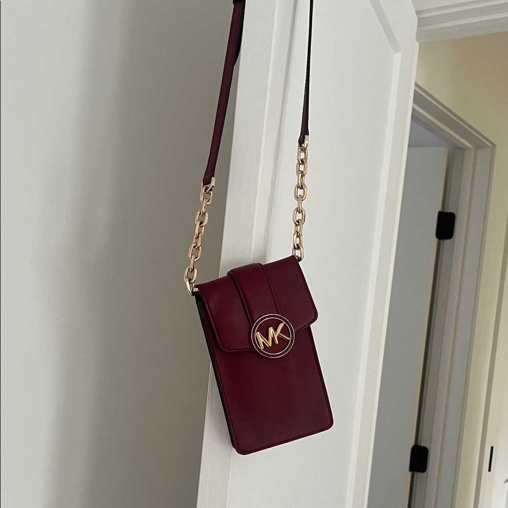 Michael Kors Wine Crossbody Bag with Gold Chain